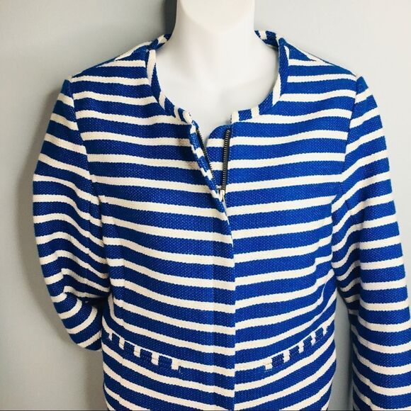 GAP Striped Blazer Swing BB Jacket Modern Casual Blue White Spring Summer 2007 - Picture 2 of 13